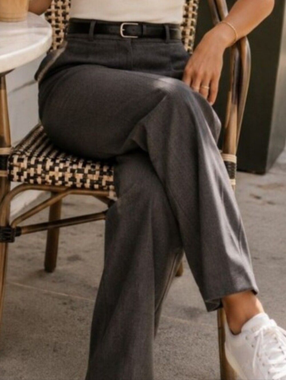 Gray Dress Pants 3 Flat Front Pockets Wide Leg Low Rise Trousers Office Slacks